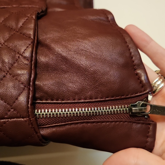 Michael Kors burgundy leather moto jacket quilted - Picture 3 of 8